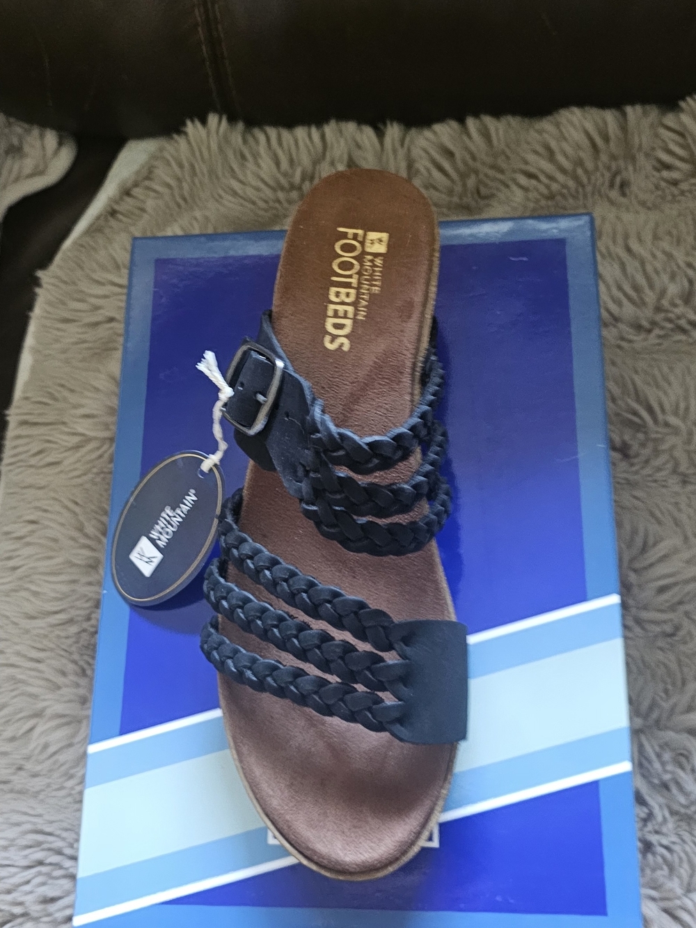 White Mountain Braided Strap Slide Sandal - Black